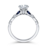 14K White Gold Diamond Engagement Ring w/ Blue Sapphires- Special Order Only